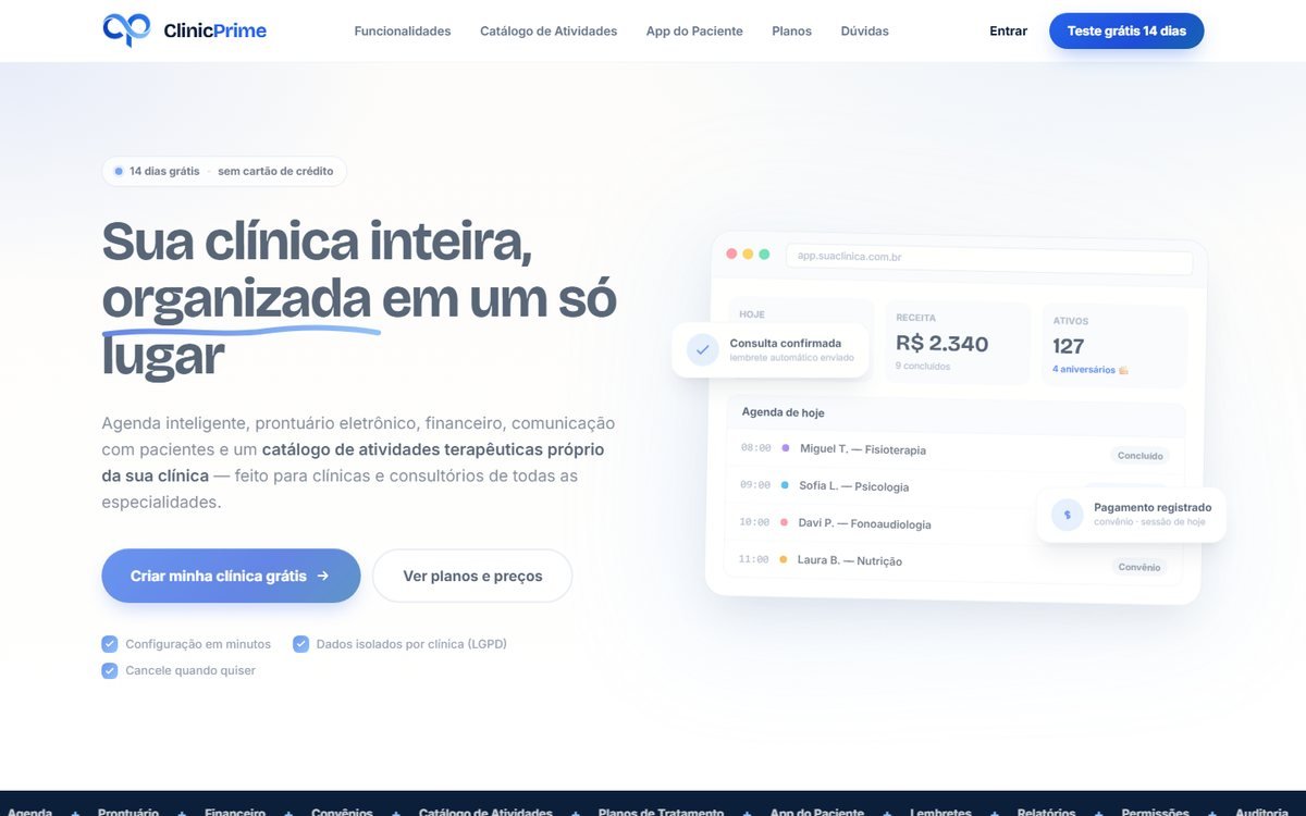 ClinicPrime — página inicial